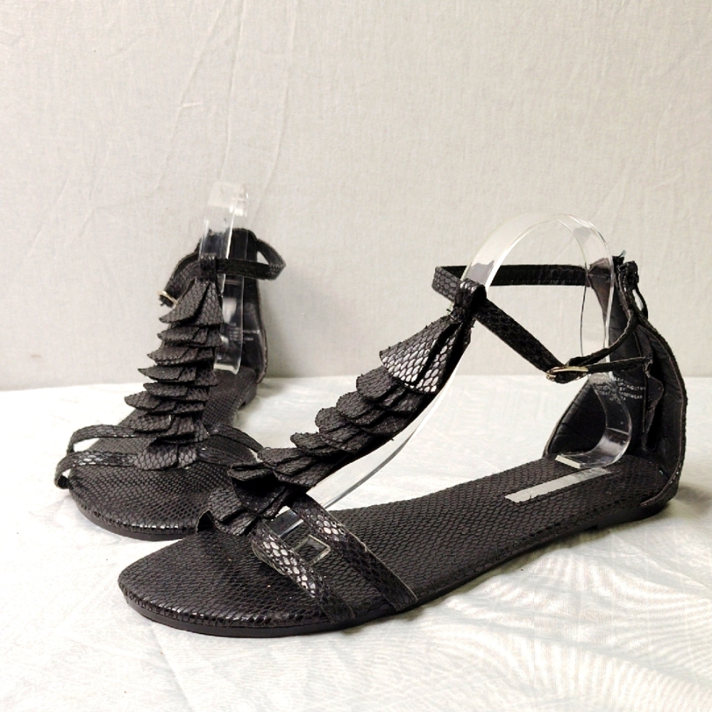 Vintage View Dooballa Ginger Elegant Black Women's Faux Snakeskin Sandals 10